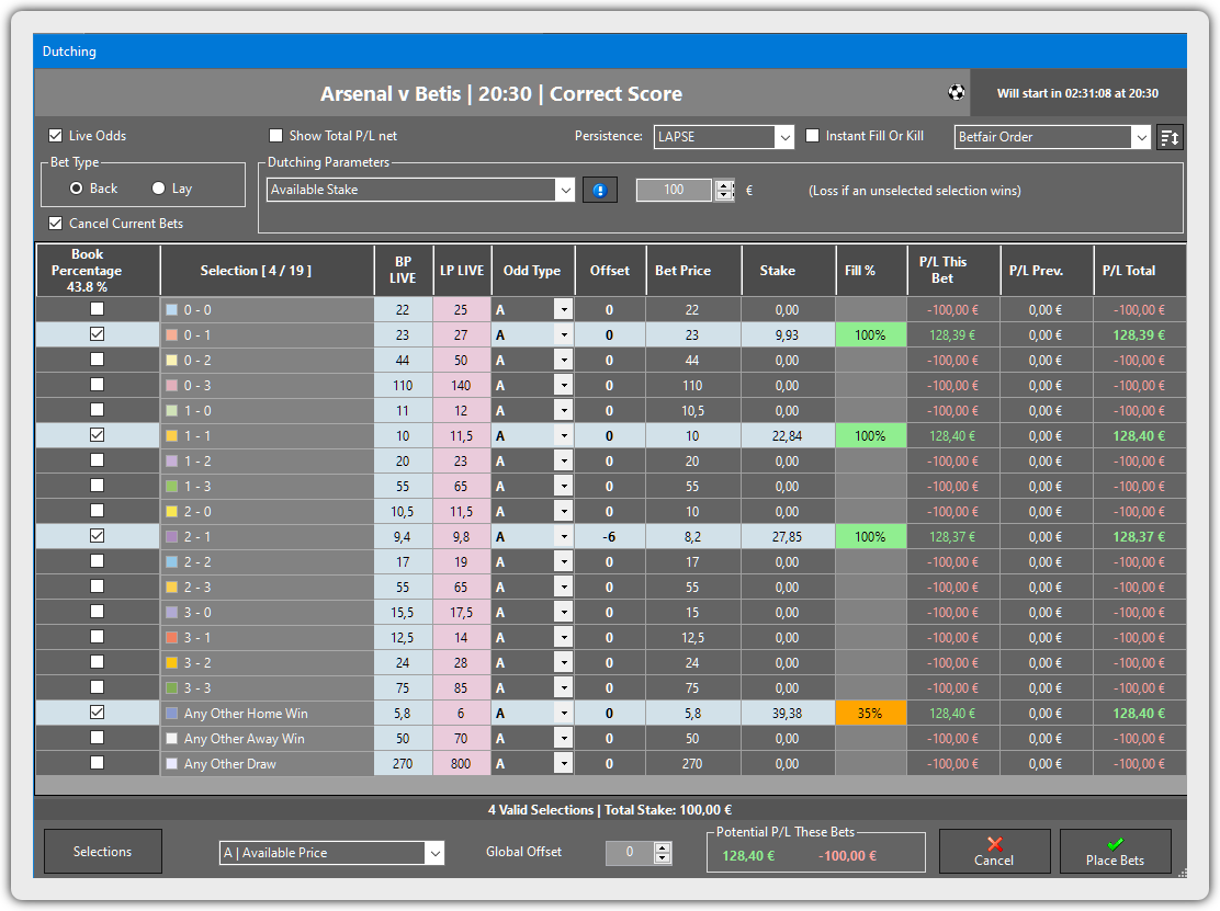 Betting Toolkit one-click trading operations