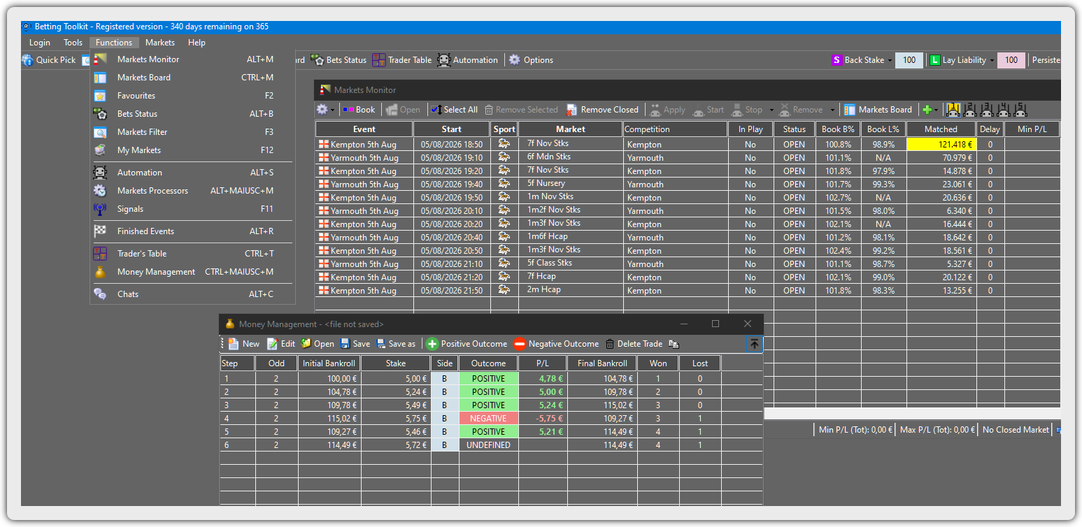 Betting Toolkit trading and market analysis features